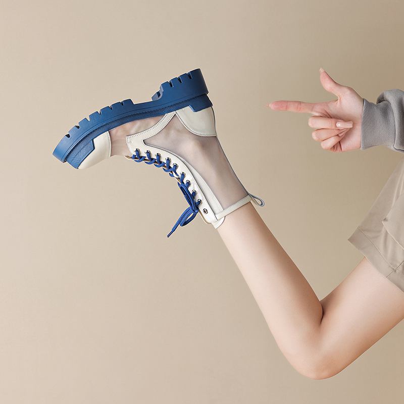 Krazing Pot Летние ботинки из овчины с круглым носком, модные ботильоны из воздушной сетки с заклепками и перекрестной завязкой