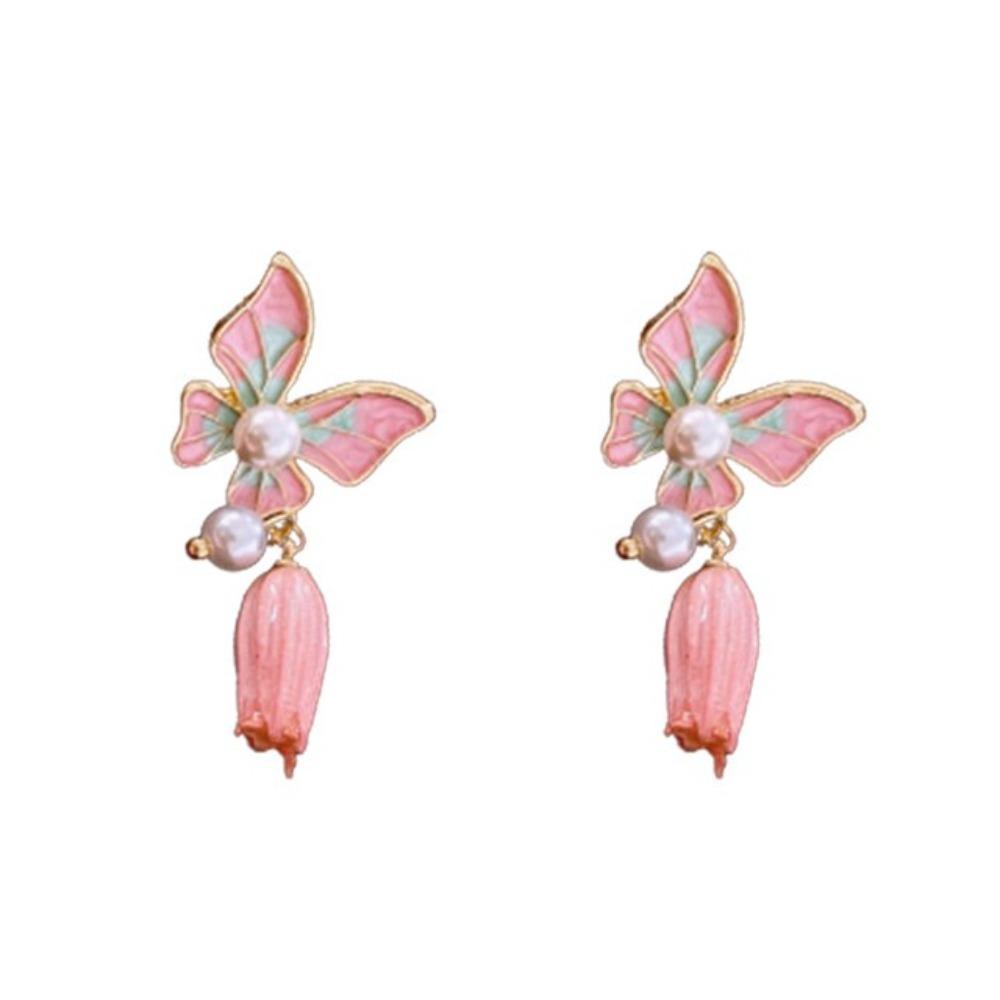 Light Luxury Butterfly Earrings Oil Drop Sweet Stud Earrings Elegant Vintage Earrings Women Party