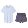 Дышащая, влагоотводящая облегающая футболка с коротким рукавом и прямые шорты, повседневный комплект для женщин, спортивная одежда, светло-голубой, фиолетовый 962325201-3