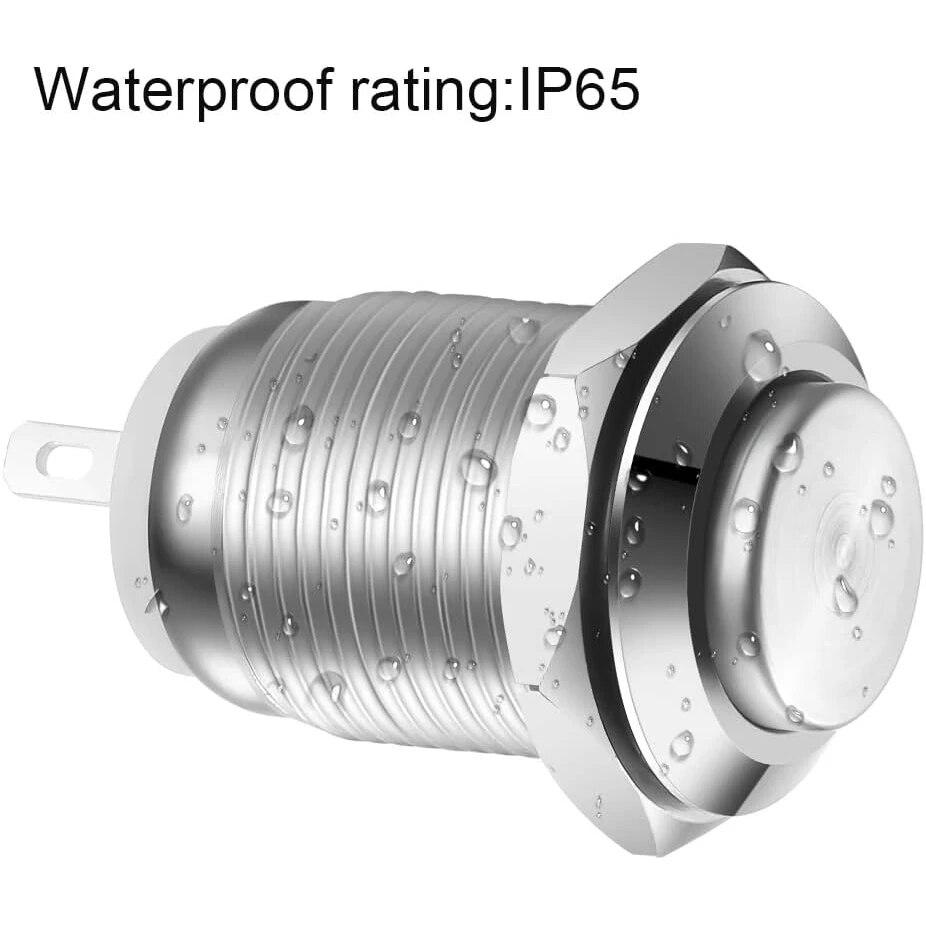 6 шт. 12 мм кнопочный переключатель мгновенного действия 12 В водонепроницаемый кнопка питания маленькая круглая хромированная нержавеющая металлическая 2-контактная N/O