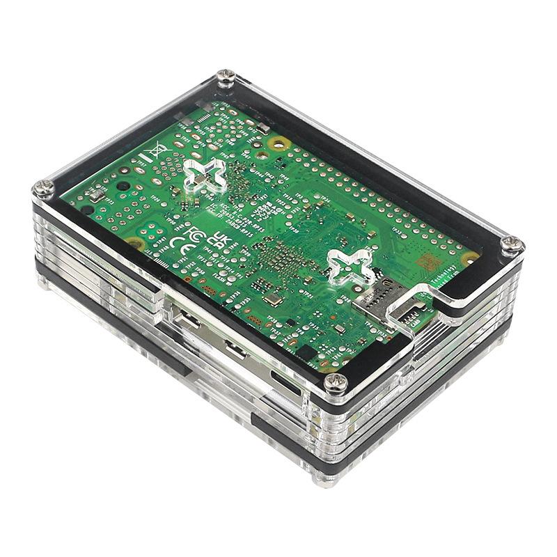Корпус для Raspberry Pi 5: 9-слойный акриловый корпус со слотом для камеры, официальный радиатор, вентилятор с регулировкой скорости и медный радиатор