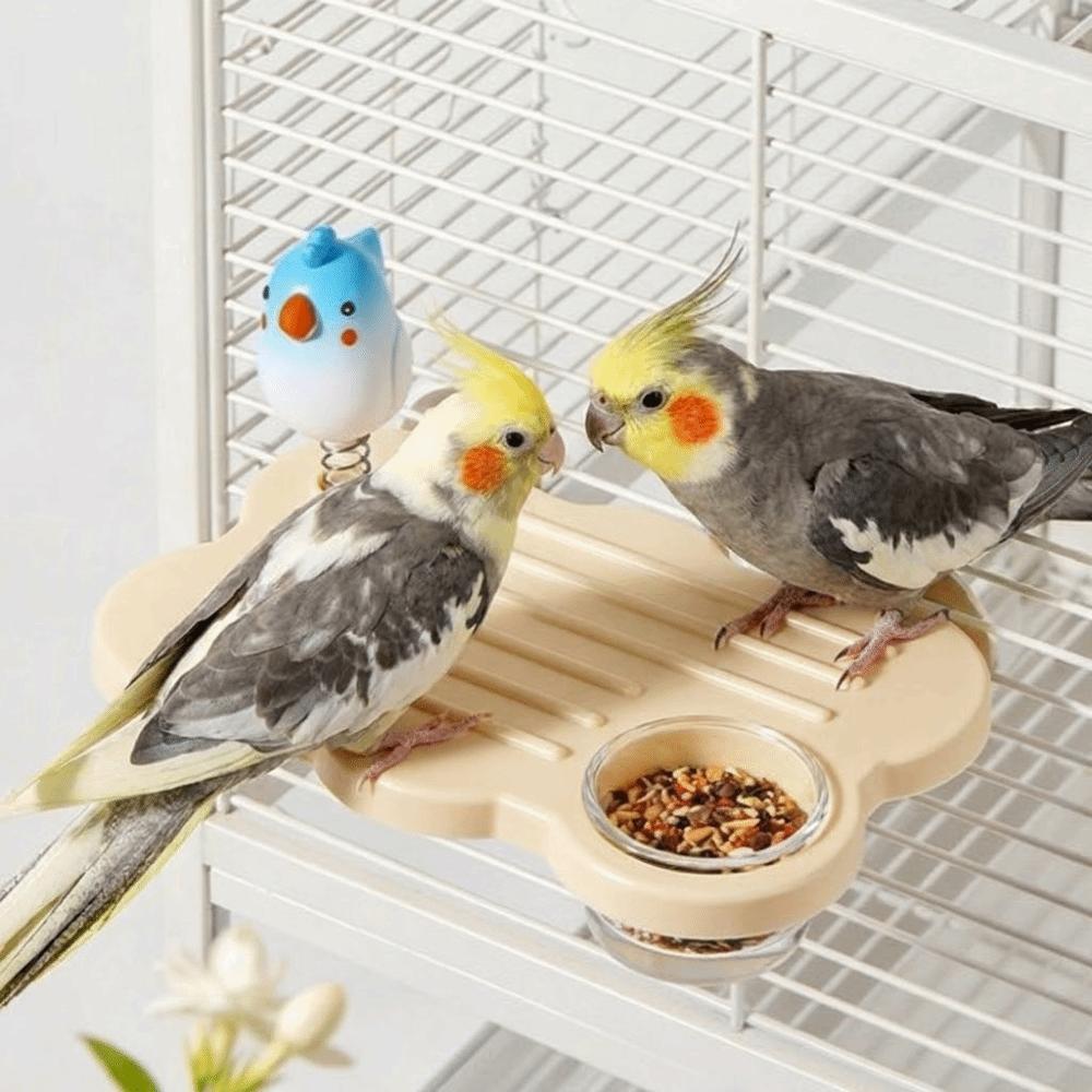 Rectangle Parrot Perch Stand with Water Bowl Birdcage Food Bowl Easy To Clean
