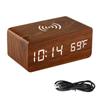 Desk Table Clocks Wooden Digital Alarm Clock Wooden Desk Digital Clock LED Display Temperature Phone Chargers Wireless Charger