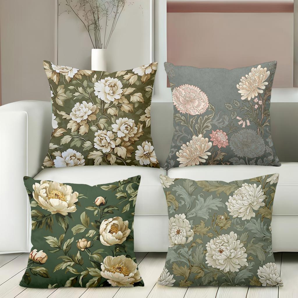 Floral Printed Cushion Covers Green Gray Decorative Polyester pillowcase, sofa decorative cushion cov Headboard Pillow