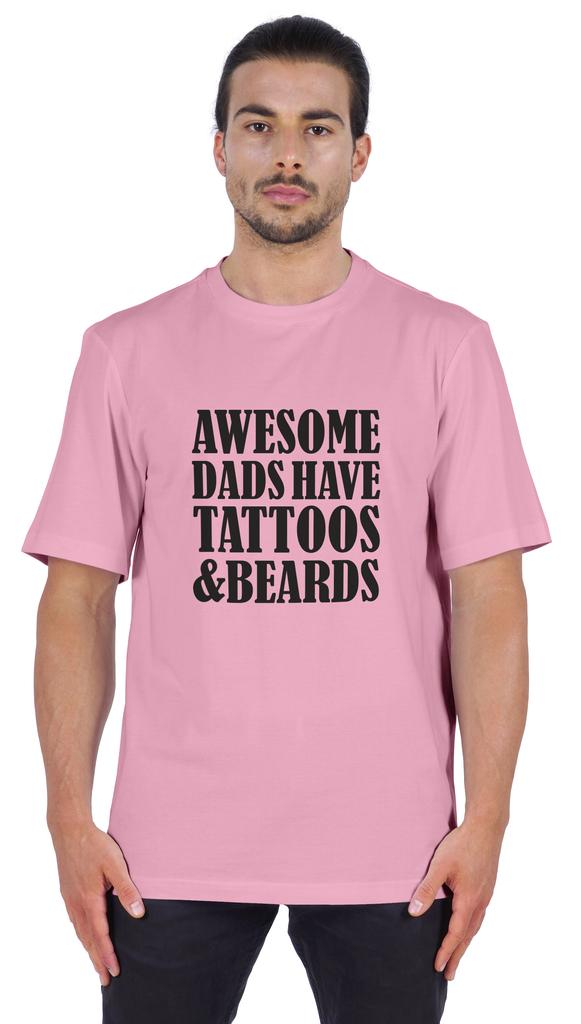Inkmeso Мужская графическая футболка с круглым вырезом «У потрясающих пап есть татуировки и бороды»
