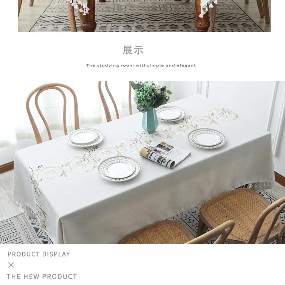 Прямоугольная скатерть из хлопка и льна, мягкая водонепроницаемая скатерть с вышитым цветочным узором для обеденного чайного стола, украшение для стола, защита от пыли