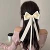 Vintage Solid Color Ribbon Double Bowknot Clip Pin For Women Girls Korean Big Bow Long Tassel Barrettes Hair Accessories
