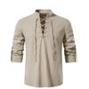 2022 New Men's V-neck Shirt T-shirt Fashion Vintage Thin Long Sleeve Top Men Casual Breathable Viking Front Lace Up Man Shirts