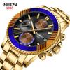 Mens Watches Luxury Gold Sport Stainless Steel Waterproof Chronograph Quartz Watch for Men Relogio Masculino
