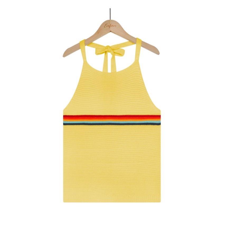 Spring and Summer Women's Vest Rainbow Colorful Hanging Neck Top Fashion Backless Knitted Tops Lace-up Undershirt Female Vest