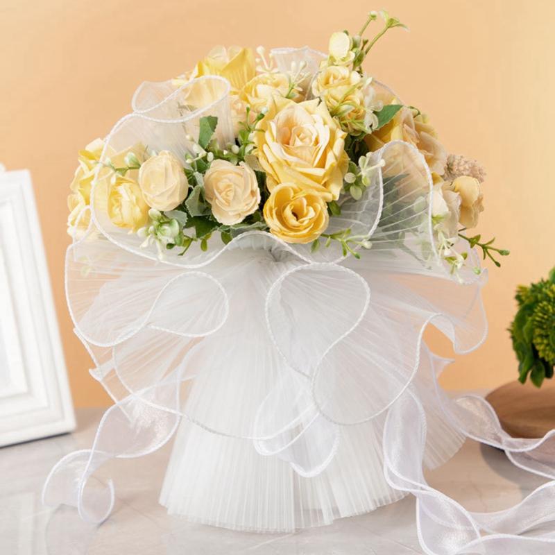 23/30cm White Artificial Roses Bride Bouquet Flowers With Ribbon Romantic Wedding Party Decoration DIY Bridal Floral Bouquets