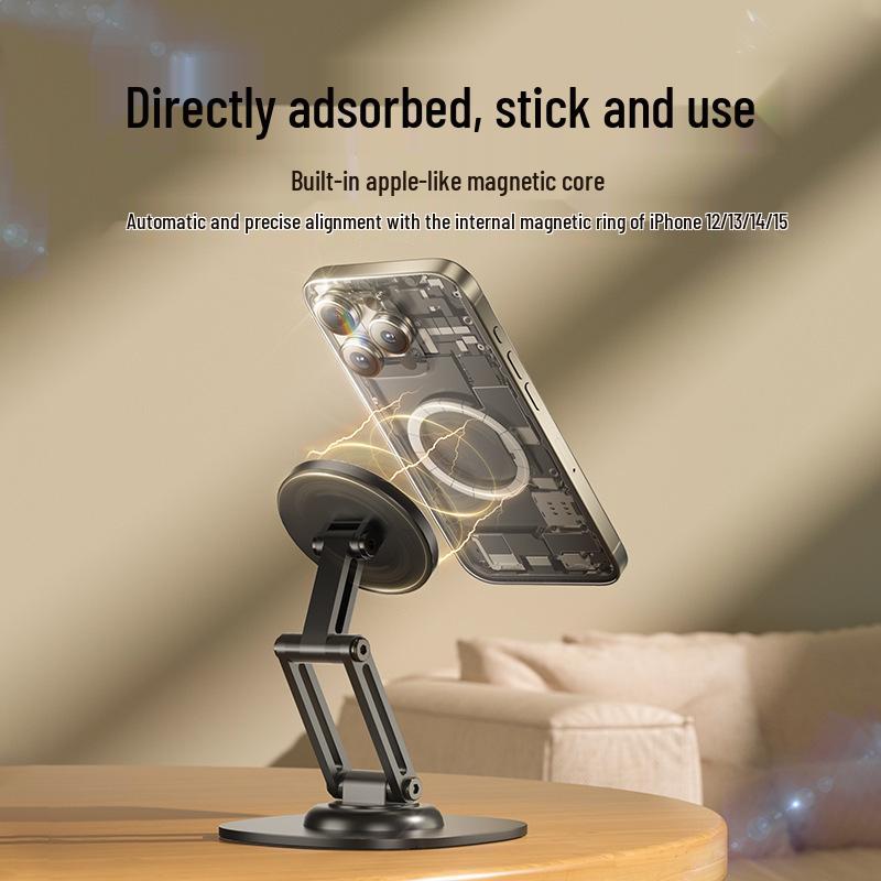 Aluminum Alloy Magnetic Phone Stand: Foldable, Height Adjustable, Multi-functional Desktop Holder for Live Streaming