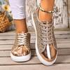 Plus Size Shoes for Women 36-43 Autumn Fashion Lace Up Flats Sequin Platform Shoes Zapatos De Mujer Non-slip Sneakers Women