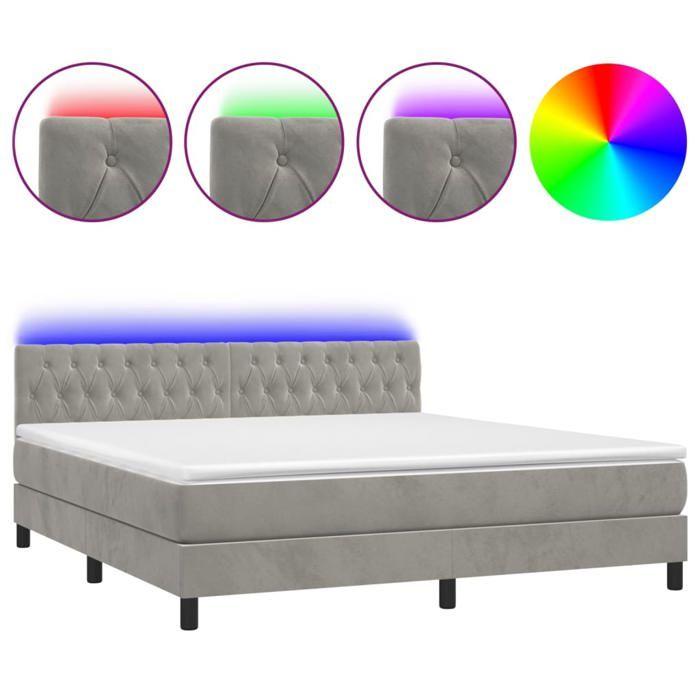 Sommier à lattes avec matelas - Maison Exclusive - 160x200 cm - Velours gris clair - Bande LED colorée