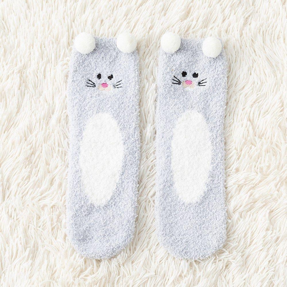 Christmas Gift Girls Plush Sleep Bed Sock Fluffy Soft Cute Bear Thickening Coral Velvet Socks