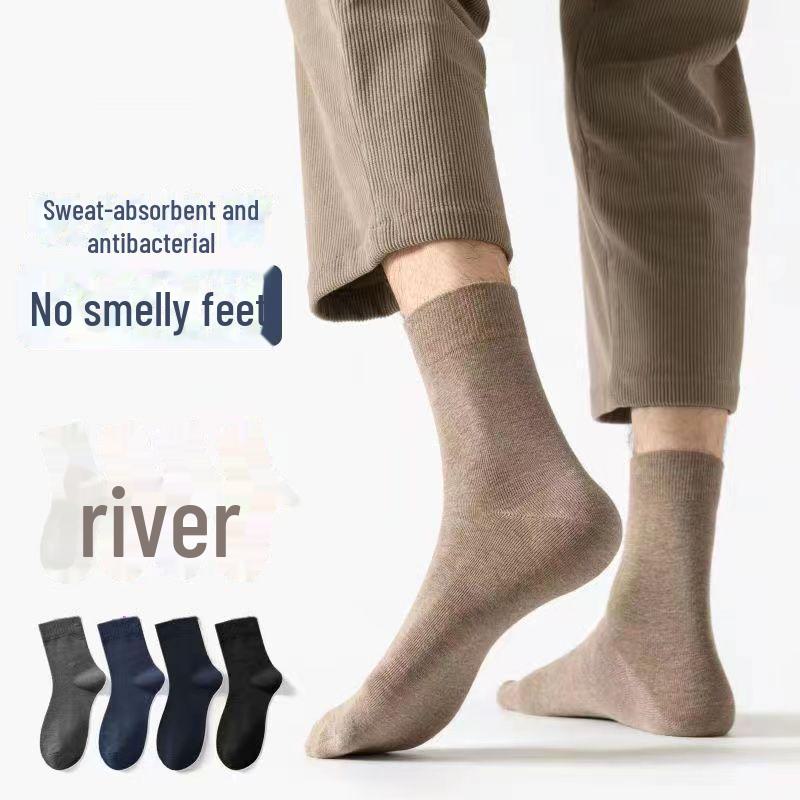 Мужские универсальные черные носки средней длины — однотонные, дезодорирующие, впитывающие пот, идеально подходят для весны, осени и лета.