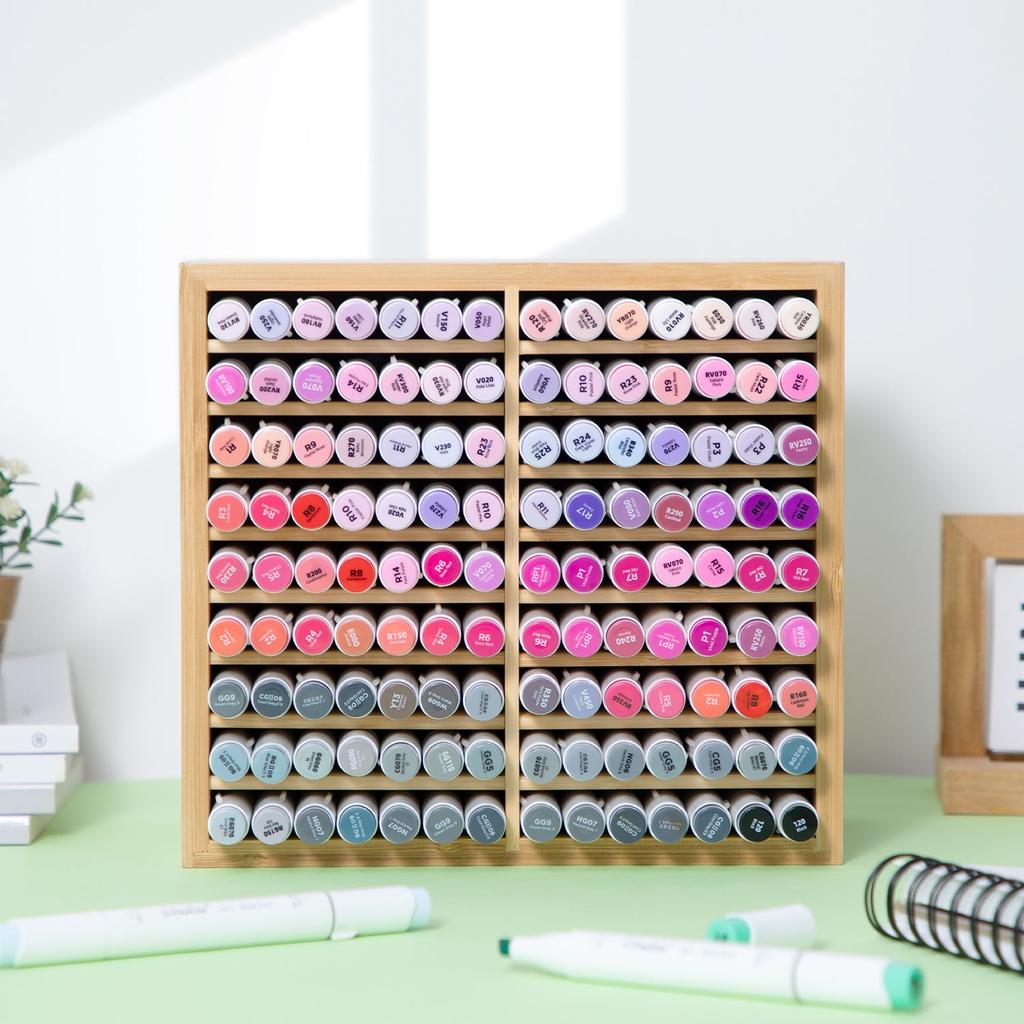 Бамбуковый органайзер для маркеров, деревянный настольный органайзер для хранения, 126 маркеров, ручек, карандашей, художественных кистей, стационарный органайзер, держатель для ручек