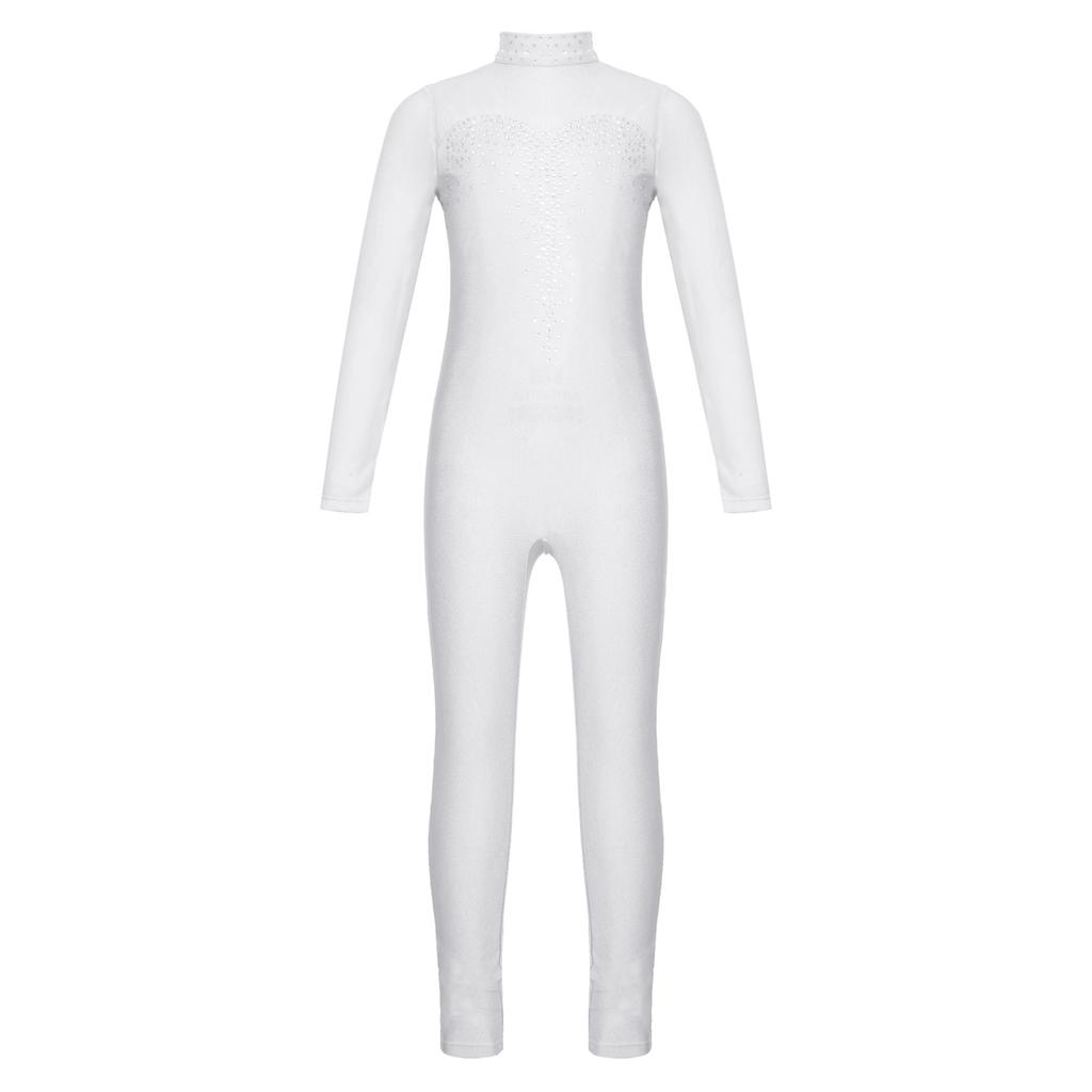 Детский комбинезон для фигурного катания для девочек, блестящий комбинезон со стразами, боди с длинными рукавами, гимнастический танцевальный костюм