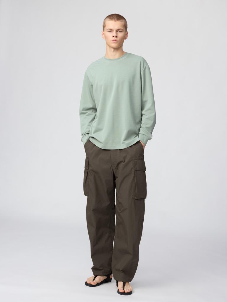 Uniqlo 486102 Хлопковая футболка с длинным рукавом и круглым вырезом AIRism ЗЕЛЕНЫЙ БЕЛЫЙ ТЕМНО-СЕРЫЙ ЧЕРНЫЙ РОЗОВЫЙ СИНИЙ ФИОЛЕТОВЫЙ Мужская Япония