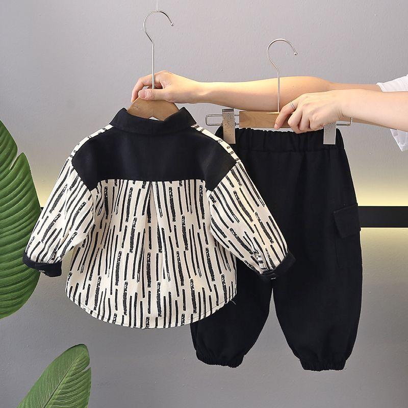 Костюм для мальчиков на весну и осень, рубашка, детское весеннее платье, красивый детский комплект из двух предметов