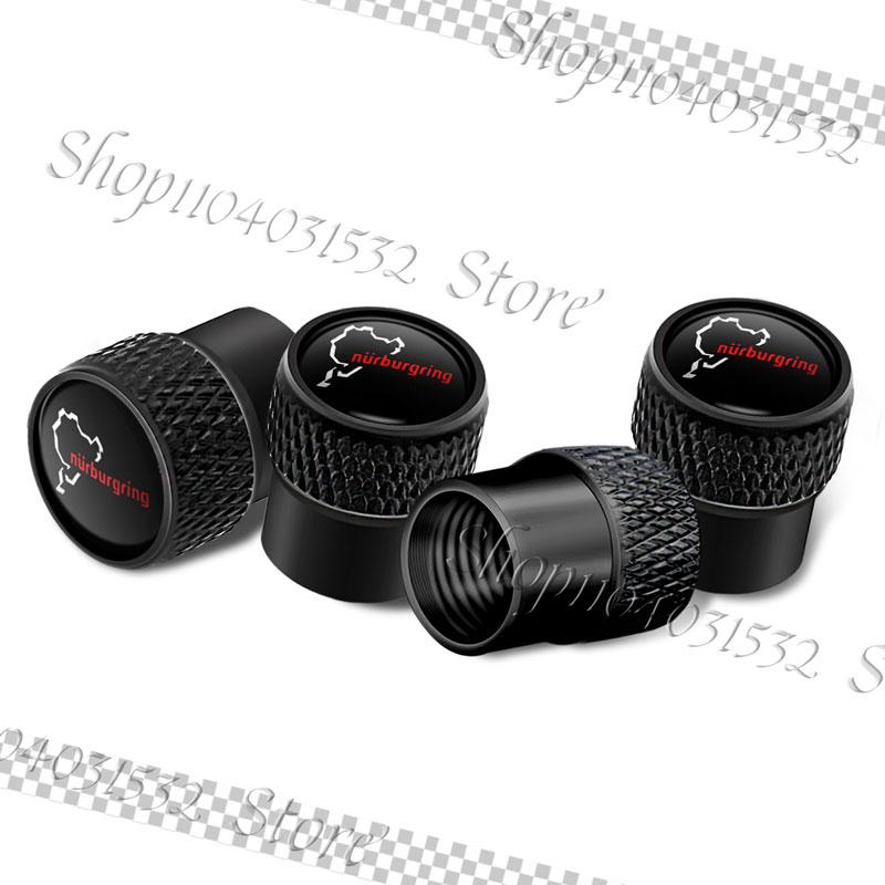 AAWI1 4Pcs Universal Metal Alloy Nurburgring Motor Sport Racing Road Logo Emblem Car Wheel Tire Valve Tyre Air Case Accessories
