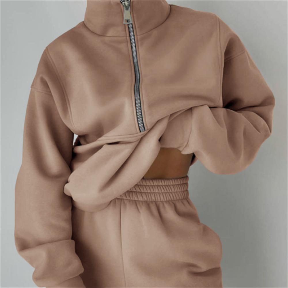 Женский осенне-зимний спортивный теплый костюм, повседневные толстовки на молнии и спортивные костюмы для брюк