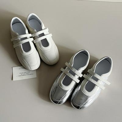 Версия из овчины~ Кожаные туфли Мэри Джейн на липучке для спорта, Универсальные туфли кэжуал с круглым носком, Женские балетки для тренировок