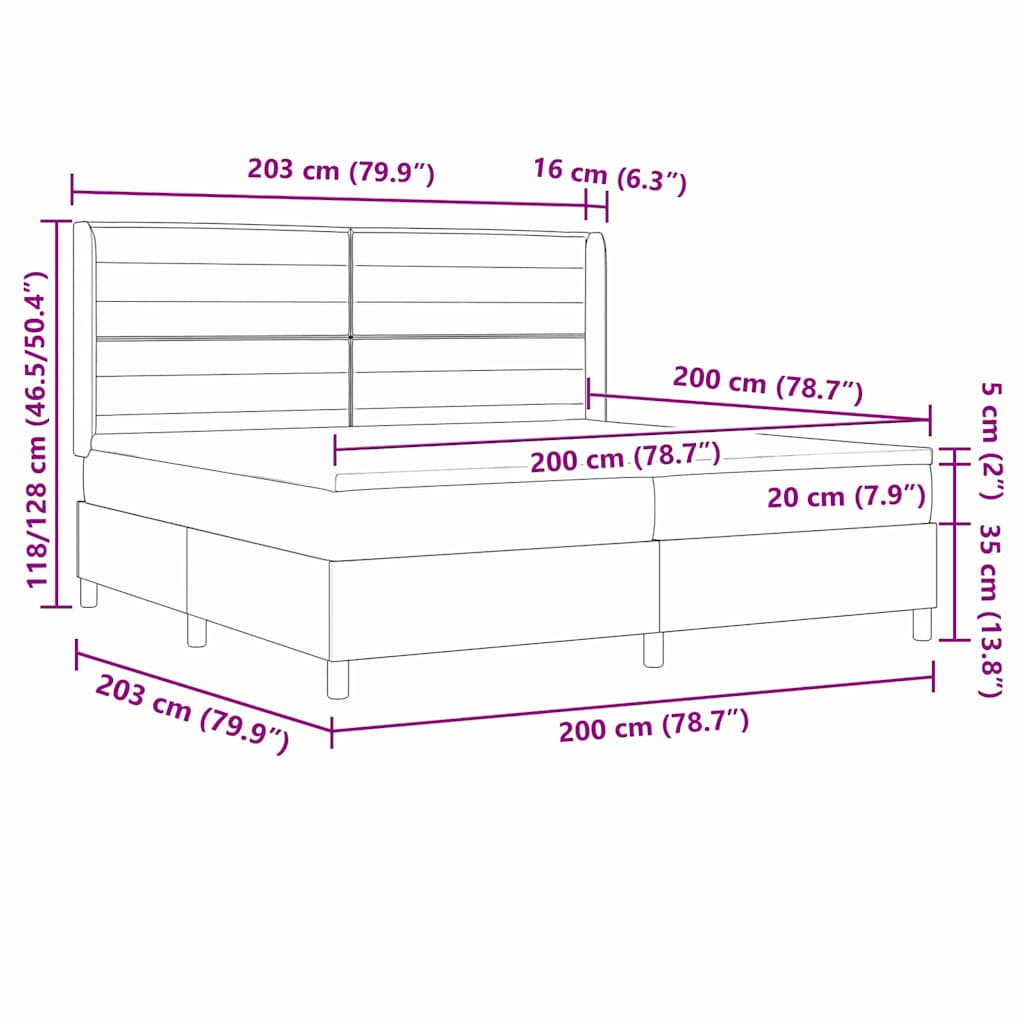 Box Spring Bed with Mattress Black 200 x 200 cm Fabric