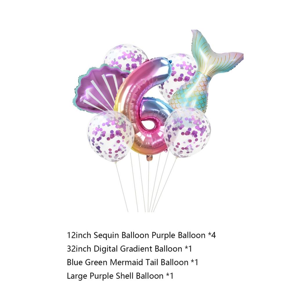 7 шт./компл. воздушные шары с номером Русалки, градиентный цветной номер, воздушный шар из фольги, детская тема Русалочки, украшения для дня рождения, детского душа, вечеринки