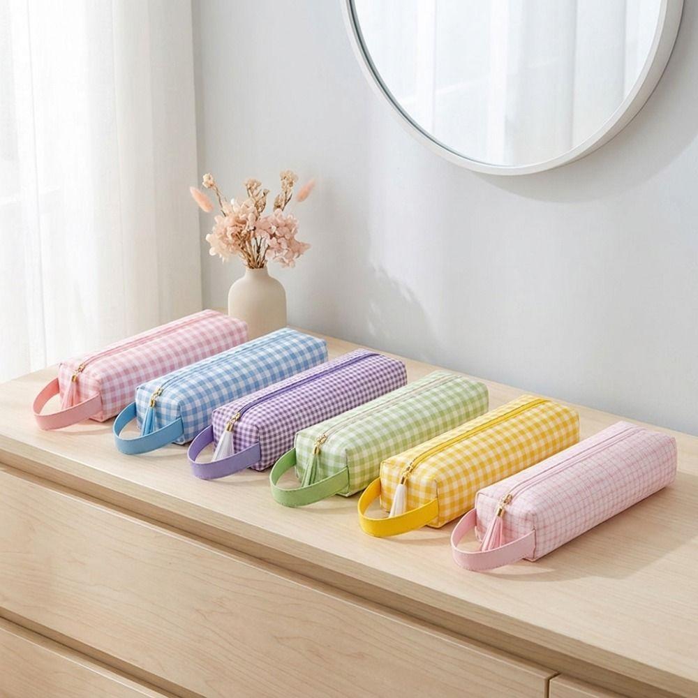 Soft Hair Dryer Storage Bag Plaid Pattern Curling Iron Carrying Case Curler Storage Bag Travel Use
