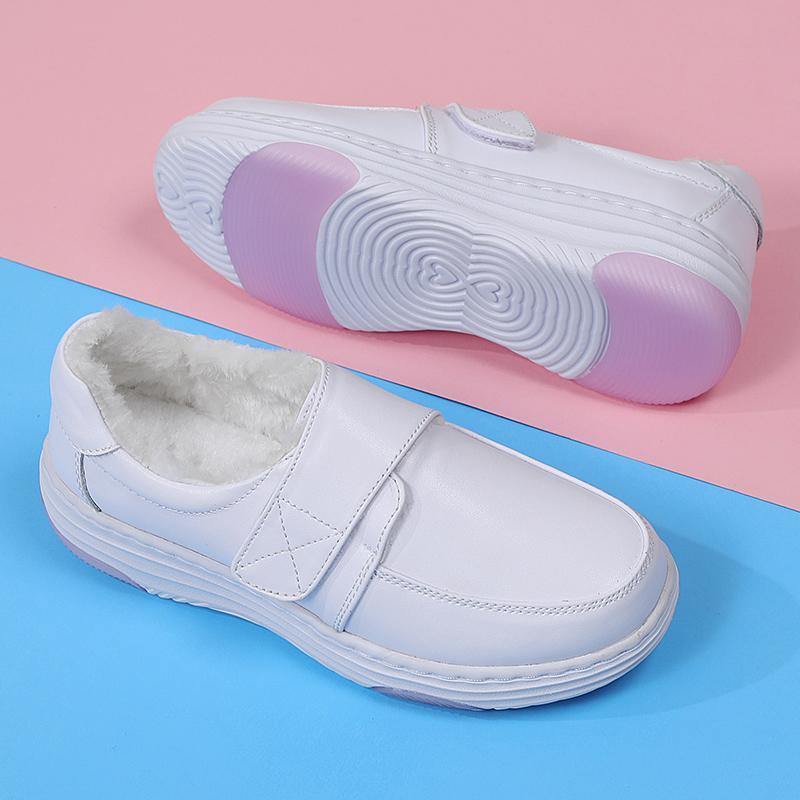 Женские мокасины на платформе, туфли для медсестер, женские зимние теплые меховые туфли, повседневные белые кожаные туфли для мам