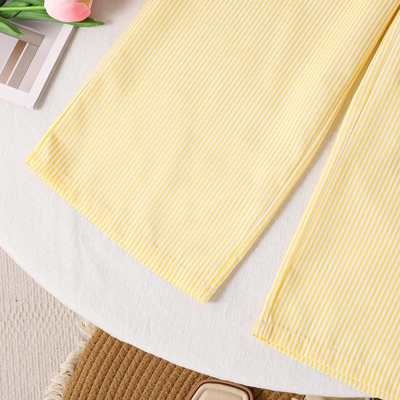 Girls Summer Casual Suit 2025 Children Clothing Striped Suspender Top + Straight Wide-leg Pants Two-piece Set