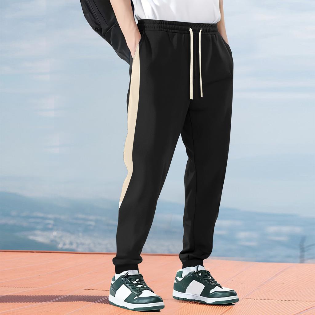 Casual Loose Drawstring Pants Mens Autumn Fashion Side Striped Patchwork Trousers Men Leisure Lace-up Pants Streetwear