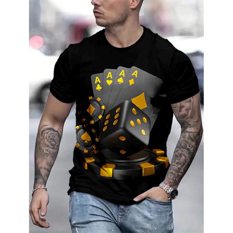 Playing Card Pattern T-Shirt For Men Poker 3D Printed Short Sleeve Summer Fashion Casual Tees Streetwear Loose O-Neck T Shirts