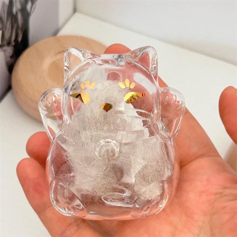 Transparent Cat Fur Keepsake Display, Glass Fortune Cat Bottle With Base, Mini Pet Memorial Storage Jar