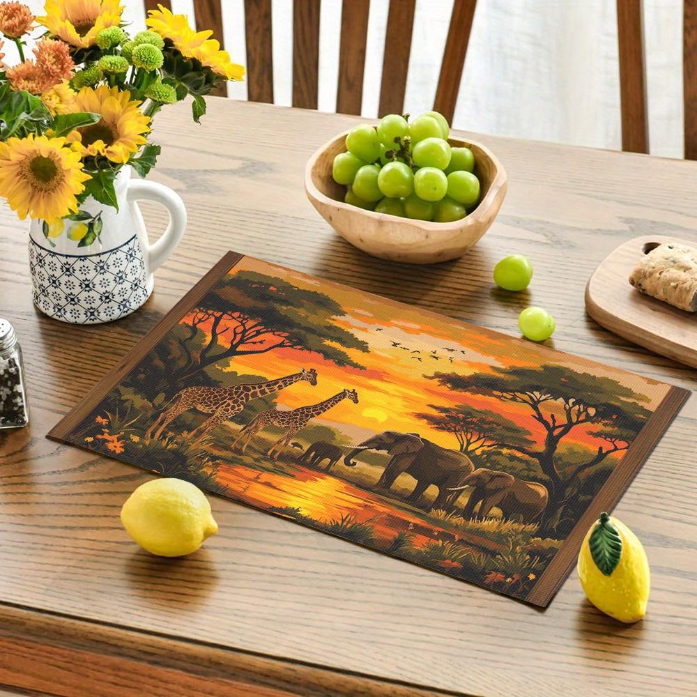 4pcs Set of Wild Interest Table Decoration Paintings Placemats 12X18 Inches, Suitable for Kitchen Restaurant Decoration, Home Decoration, Family