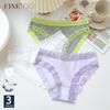 FINETOO 3PCS/SET Women Cotton Printing Panties Seamless Lace Panties Low Rise Briefs Comfortable Sexy Lingerie Intimates Panties