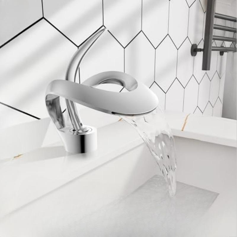 Beautiful and Functions Single Handle Bathroom Sink Faucet, Waterfall Curved Shape Design Single Hole Lavatory Faucet Basin Mixer Tap
