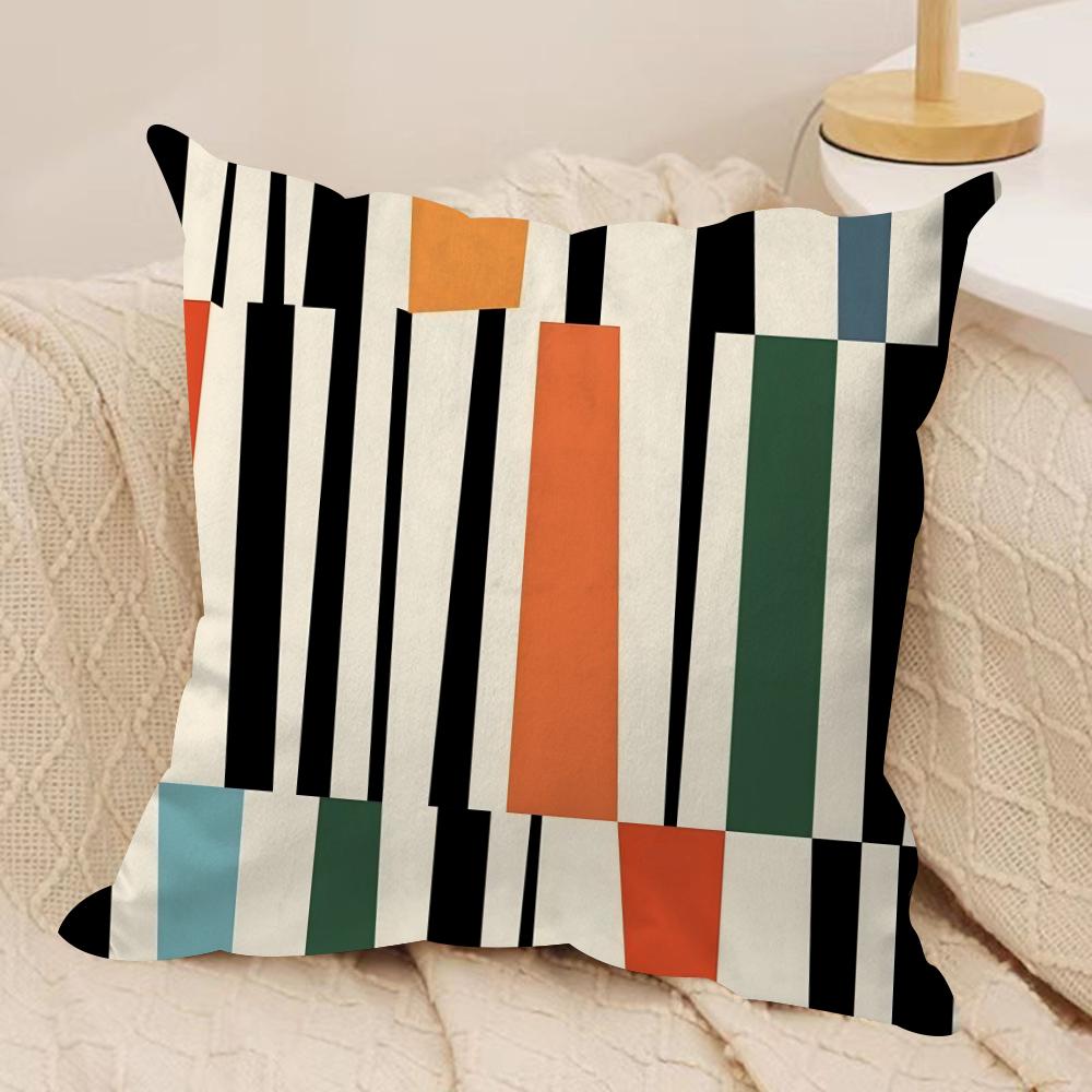 Black Geometric Pattern Cushion Cover Pillowcase Ultra Soft Skin Friendly Fabric Cloud Like Comfort Concealed Zipper