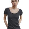 MD Women's Gray Basic Style Minimalist Slimming Gray Short Sleeve Low Round Neck T-shirt 06852578812