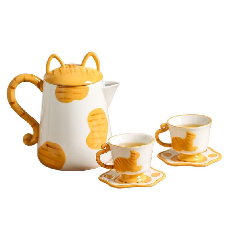 Милый керамический чайный сервиз с котиком