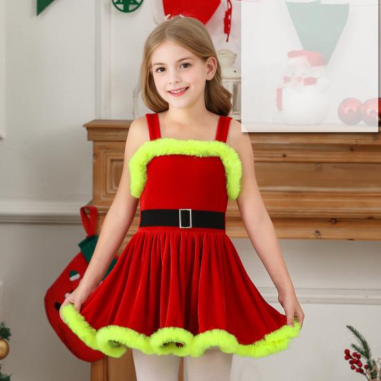 Рождественское платье-накидка для девочек с меховой отделкой, красное праздничное костюм для выступлений для малышей 1-6 лет, платье для вечеринки, тематический наряд