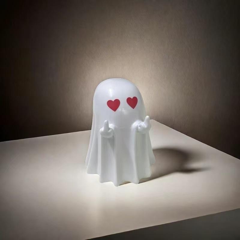 Halloween Ghost Figurine with Middle Finger, Cute Resin Spooky Ghost Ornament, Creative Home Decor Shelf Sitter