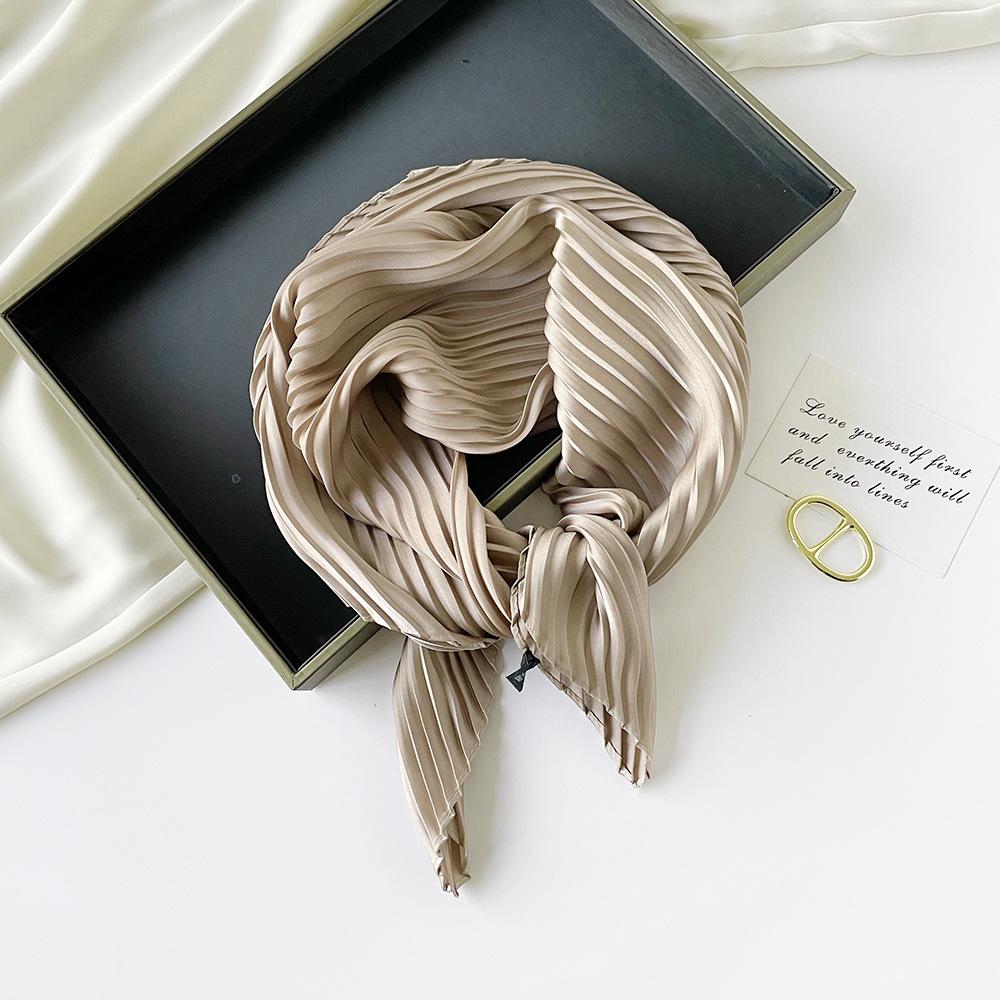 Summer solid color crumpled silk scarf female dopamine orange wear bright color imitation silk scarf sweet Japanese and Korean small headband