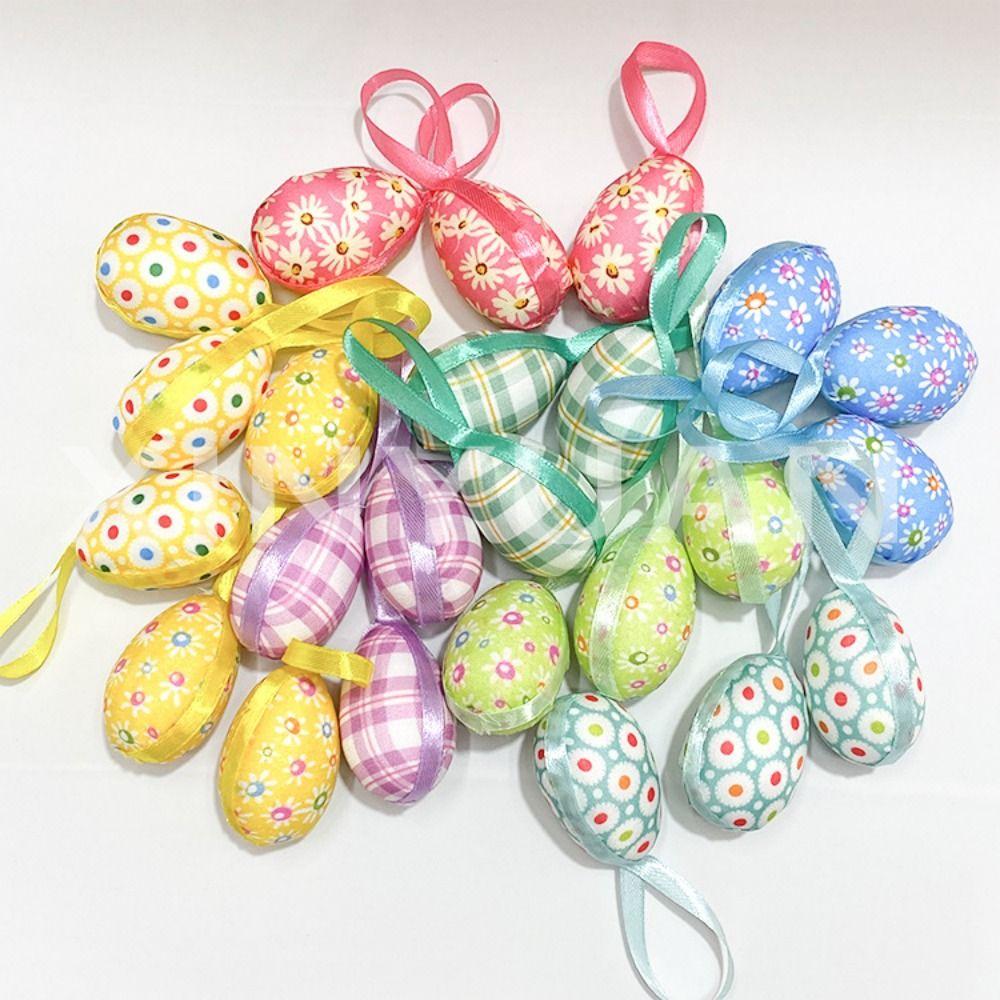 24Pcs Multicolor Easter Egg Ornaments Cute DIY Craft Foam Easter Eggs Decorative Hanging Ropes Hanging Ornaments Kids Gifts