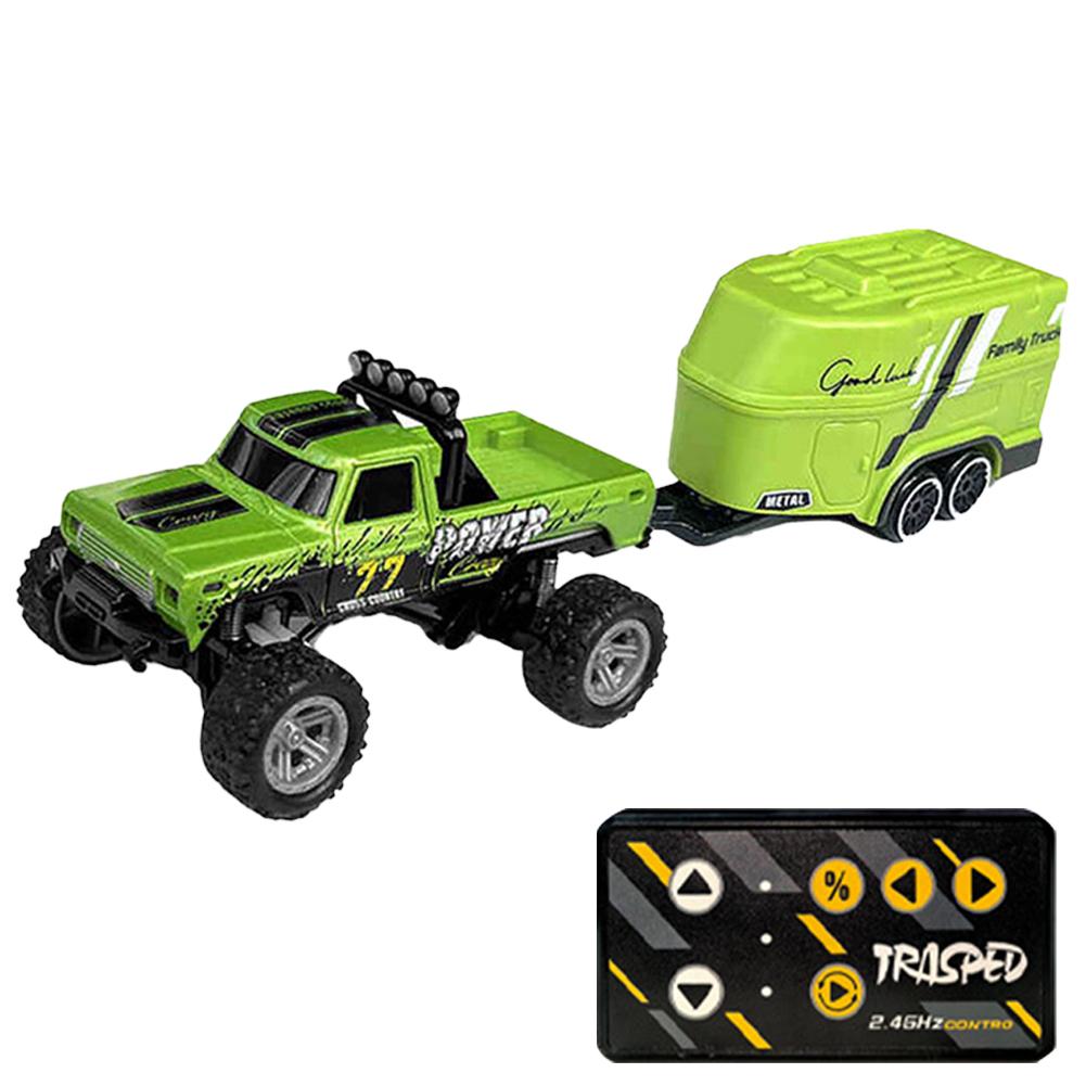 Mini RC Monster Truck with Lights & Trailer Mini Off-Road Climbing Car 2.4Ghz Remote Control USB-C Rechargeable for Kids Gifts
