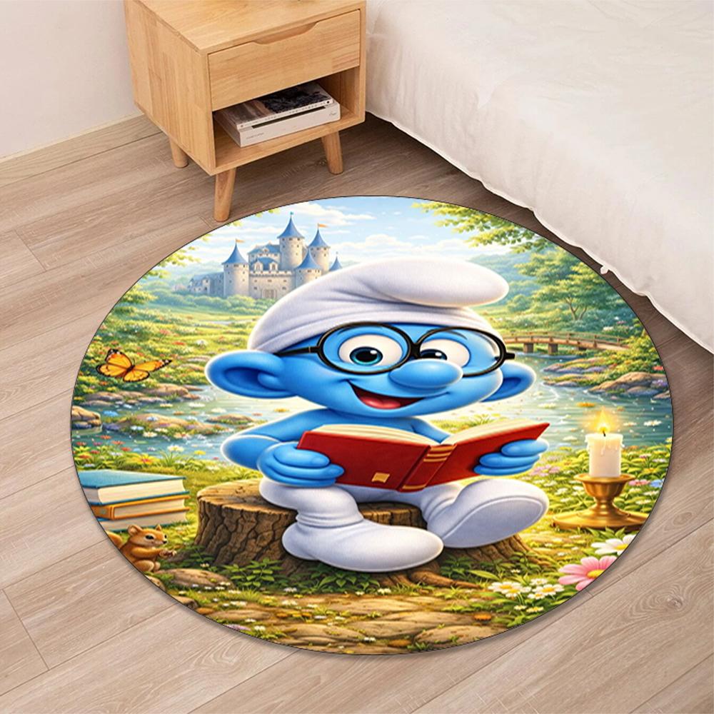 The Smurfs Printed Round Rug Carpet Chair Rug Area Rug Entryway Doormats,for Office Chair Living Room Bedroom Kitchen Room.