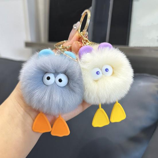 Плюшевый мультяшный брелок с шариком, большие глаза, снятие стресса, нечеткий круглый шар, игрушка, сделай сам, мини-металлическое кольцо, брелок, кулон, украшение для рюкзака, подарок на день рождения