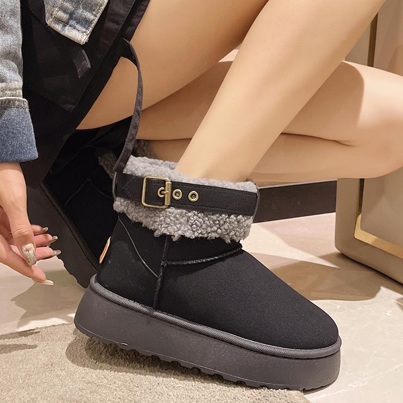 Модные женские однотонные зимние ботинки на платформе из искусственной замши с утолщенным плюшем, теплые ботильоны для женщин с толстой подошвой, удобные зимние ботинки