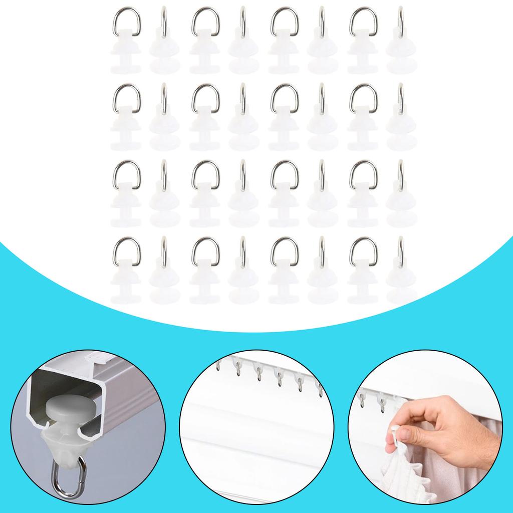 100 шт. белые пластиковые крючки для карнизов для плавного скольжения роликов для шторных карнизов для дома и офиса